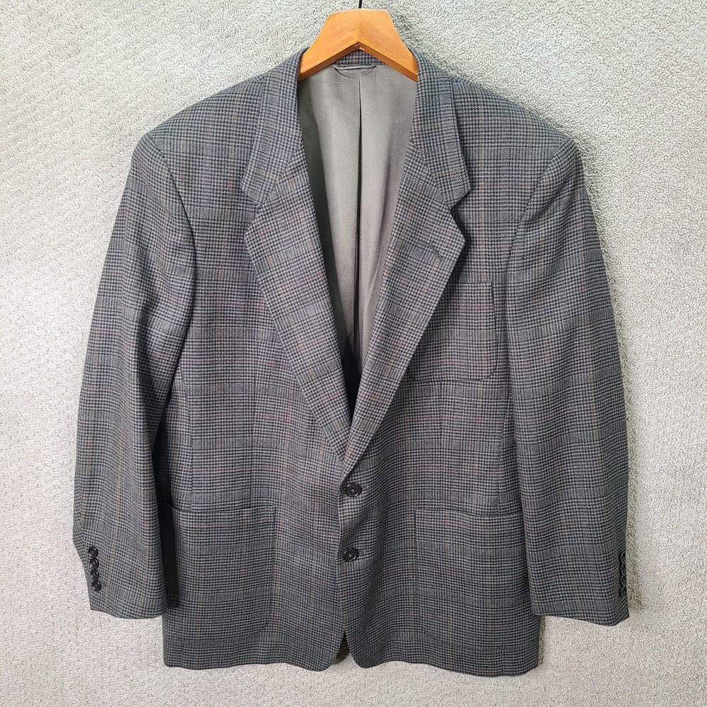 Christian Dior Jacket Mens 44R Gray Plaid Blazer Wool Two Button Sport Coat